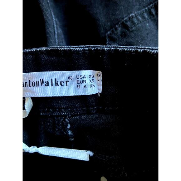 Canton Walker Black Denim Distressed Hem Jean Mini Skirt XS Festival Western - Picture 8 of 9